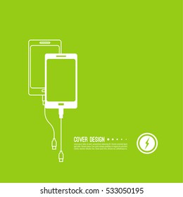 Abstract background with charge mobile phones. usb cable is connected to the smartphone. The concept  power charging. 