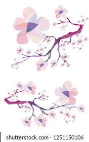 Abstract background with cherry blossom in mosaic style. Decorative branch for surface design.