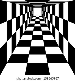abstract background, chess corridor tunnel. Vector illustration.