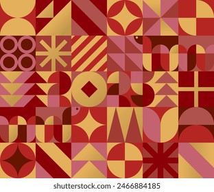 Abstract background with Chinese new year 2025. Numbers and snake made of geometric shapes in retro style in red, yellow and gold. Seamless Pattern. Vector EPS10	