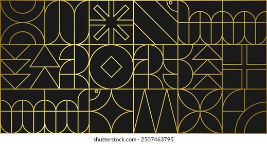 Abstrakter Hintergrund mit chinesischem Neujahr 2025. Zahlen und Schlange aus geometrischen Formen im Bauhausstil in Rot, Gelb, Gold. Notebook-Umschlag, Broschüren-Design-Vorlage, Postkarte, Banner. Vektor-EPS10