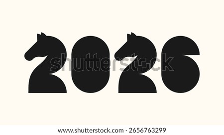 Abstract background Chinese New Year 2026. Silhouette of black numbers made of simple geometric shapes. Number 2 in form of horse. For cover, brochure, postcard, banner, calendar. Vector EPS10