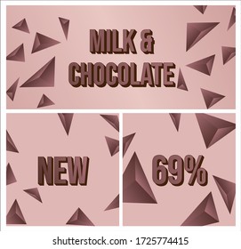abstract background with chocolate and milk shards. Triangle geometry banner