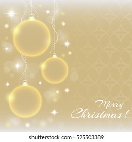 Abstract background with Christmas balls, with bright stars shine, glare, flash and glitter. It can be used as an invitation, poster, banner, greeting the New Year, Christmas. Vector illustration.