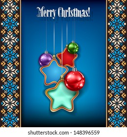 Abstract background with Christmas decorations on blue