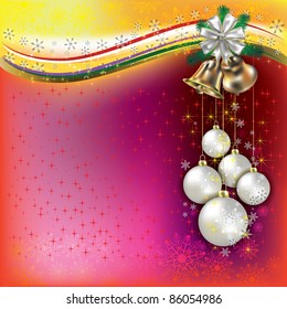 Abstract background with Christmas decorations on red