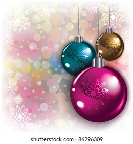 Abstract background with Christmas decorations and snowflakes
