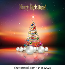 Abstract background with Christmas decorations and tree