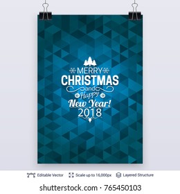 Abstract background with Christmas greeting text. 2018 New Year and Christmas banner template. Editable vector illustration.