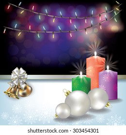 Abstract background with Christmas lights candles and decoration