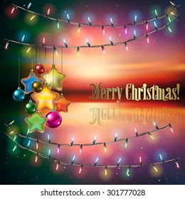 Abstract background with Christmas lights decorations and stars