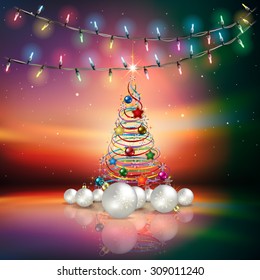 Abstract background with Christmas lights decorations and tree