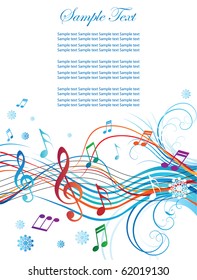 Abstract background for Christmas and New Year, with notes and treble clef