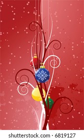 Abstract background with Christmas toys scrolls and snow