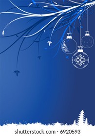 Abstract background with Christmas toys scrolls and snow