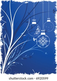 Abstract background with Christmas toys and scrolls