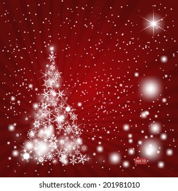 Abstract background with Christmas tree and holiday lights red