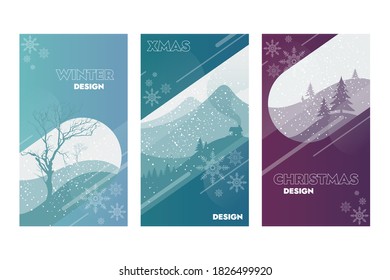 Abstract Background of Christmas Tree and House in Nature at Winter Season for Cover, Banner, and other. Vector Illustration.