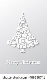 Abstract background with Christmas tree. Paper style. Monochrome image. Elegant card.