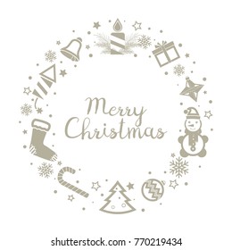 Abstract background with a Christmas wreath which presents the attributes of the New Year holiday. It can be used as an invitation, poster, template, postcard, New Year, Christmas. Vector.