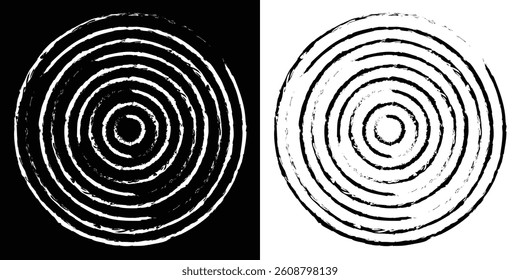 Abstract background in circle of black and white concentric stripes. Abstract optical illusion trippy psychedelic vintage mid century modern geometric design. EPS Vector illustration