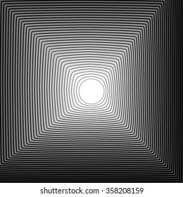 Abstract background: Circle blending to square outwards. Monochrome vector texture.