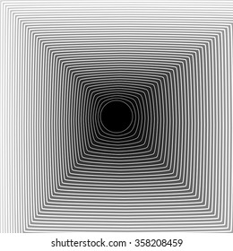 Abstract background: Circle blending to square outwards. Monochrome vector texture.