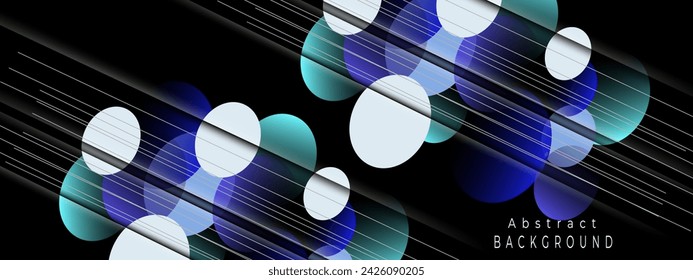Abstract background with circle geometric textures, memphis style. Black background.