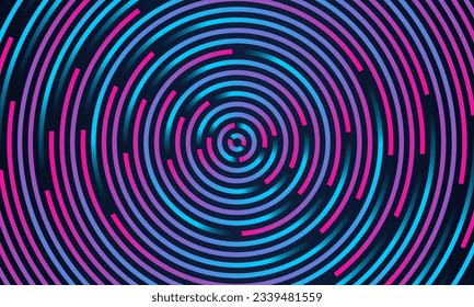 Abstract background with circle line pattern spin blue pink glitch light isolated on black background in the concept of music, technology, digital