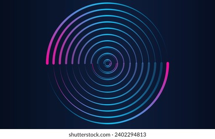 Abstract background with circle line pattern spin blue pink glitch light isolated on black background in the concept of Artificial intelligence, gaming, music, technology, digital,