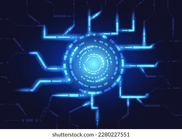 abstract background circle technology glowing center as a network connection for distributing data to different places