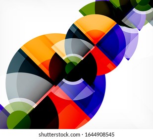 Fundo abstrato, círculo e triângulo design formas redondas sobrepondo-se. Modelo geométrico da moda. Ilustração vetorial para papel de parede, banner, fundo, cartão, ilustração de livro, pouso