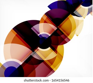 Fundo abstrato, círculo e triângulo design formas redondas sobrepondo-se. Modelo geométrico da moda. Ilustração vetorial para papel de parede, banner, fundo, cartão, ilustração de livro, pouso