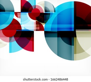 Fundo abstrato, círculo e triângulo design formas redondas sobrepondo-se. Modelo geométrico da moda. Ilustração vetorial para papel de parede, banner, fundo, cartão, ilustração de livro, pouso