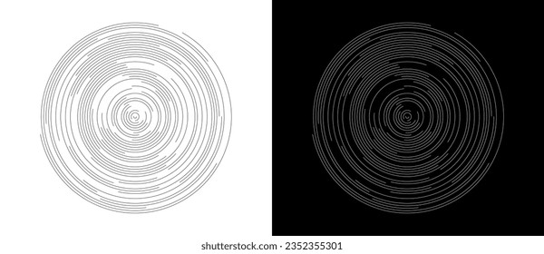Abstract background with circles. Art lines graphic design. Black shape on a white background and the same white shape on the black side.