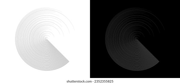 Abstract background with circles. Art lines graphic design. Black shape on a white background and the same white shape on the black side.
