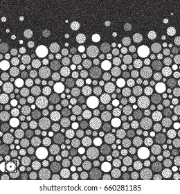 Abstrakter Hintergrund mit Kreisen. Schwarz-Weiß-Grautmuster. Pointillismus-Muster. Verstopfte Vektorgrafik.