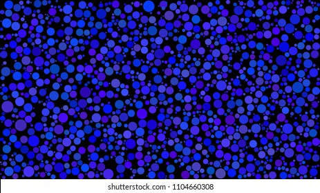 Abstract background of circles of different sizes in shades of blue colors on black background.