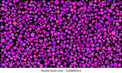 Abstract background of circles of different sizes in shades of purple colors on black background.