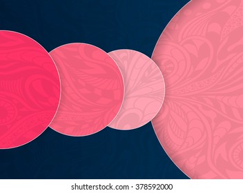 Abstract background with circles and doodle texture pink dark blue for template of flyers or banners or for material design
