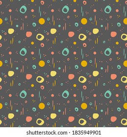 Fondo abstracto con círculos, puntos y líneas, patrón vectorial colorido sin fisuras.