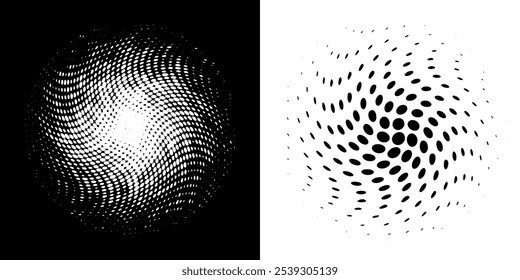 Abstract background of circles with dynamic halftone dots in spiral shape. Vector illustration.