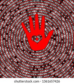 abstract background circles, eyes and red hand