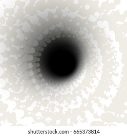 Abstract background of circles in the form of a whirlpool, black hole, in black and white
