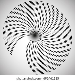 Abstract background of circles in the form of a whirlpool, black hole, in black and white