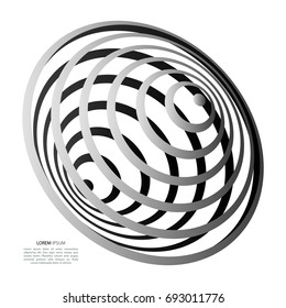 Abstract background of circles in the form of a whirlpool, black hole, in black and white