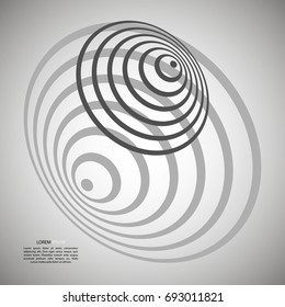 Abstract background of circles in the form of a whirlpool, black hole, in black and white