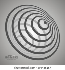 Abstract background of circles in the form of a whirlpool, black hole, in black and white