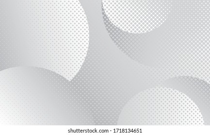 Abstract background with circles and halftone dots pattern. Grey and white backdrop
