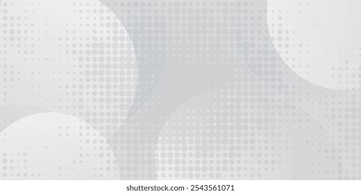 Fondo Abstractas con círculos y patrón de puntos de semitono. Vector gris y blanco